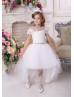 White Lace Tulle Cute Flower Girl Dress With Detachable Train